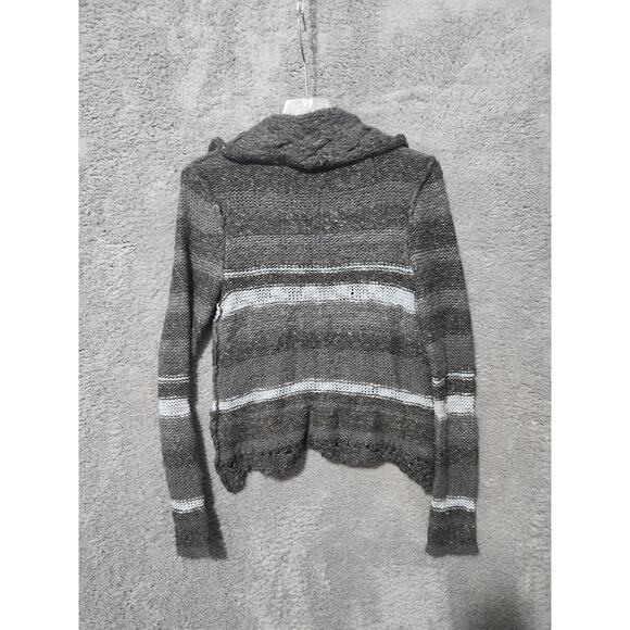 Free People Sweater Size Medium Gray Wool Striped Knit Cardigan - Picture 7 of 8